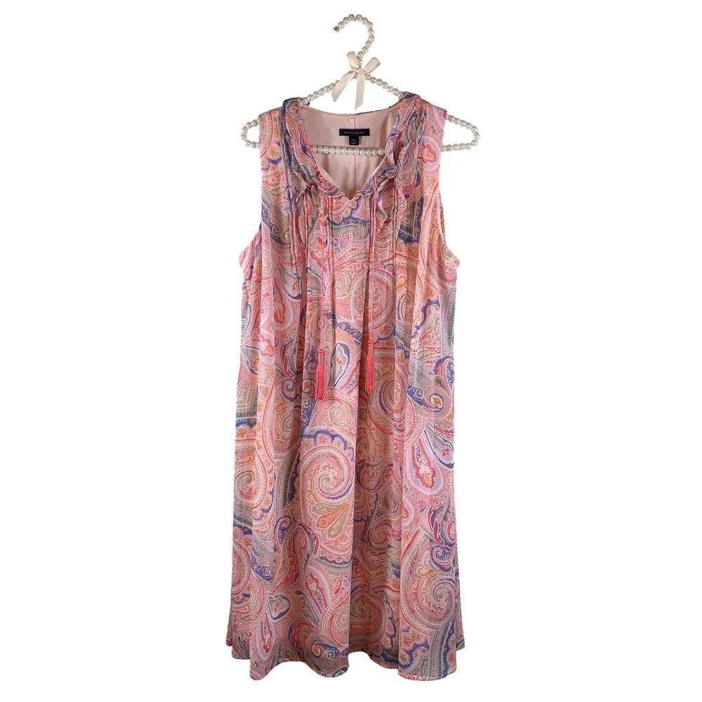 Tommy Hilfiger Womens Pink Paisley Sleeveless Tassel Tie Shift Dress Large‎